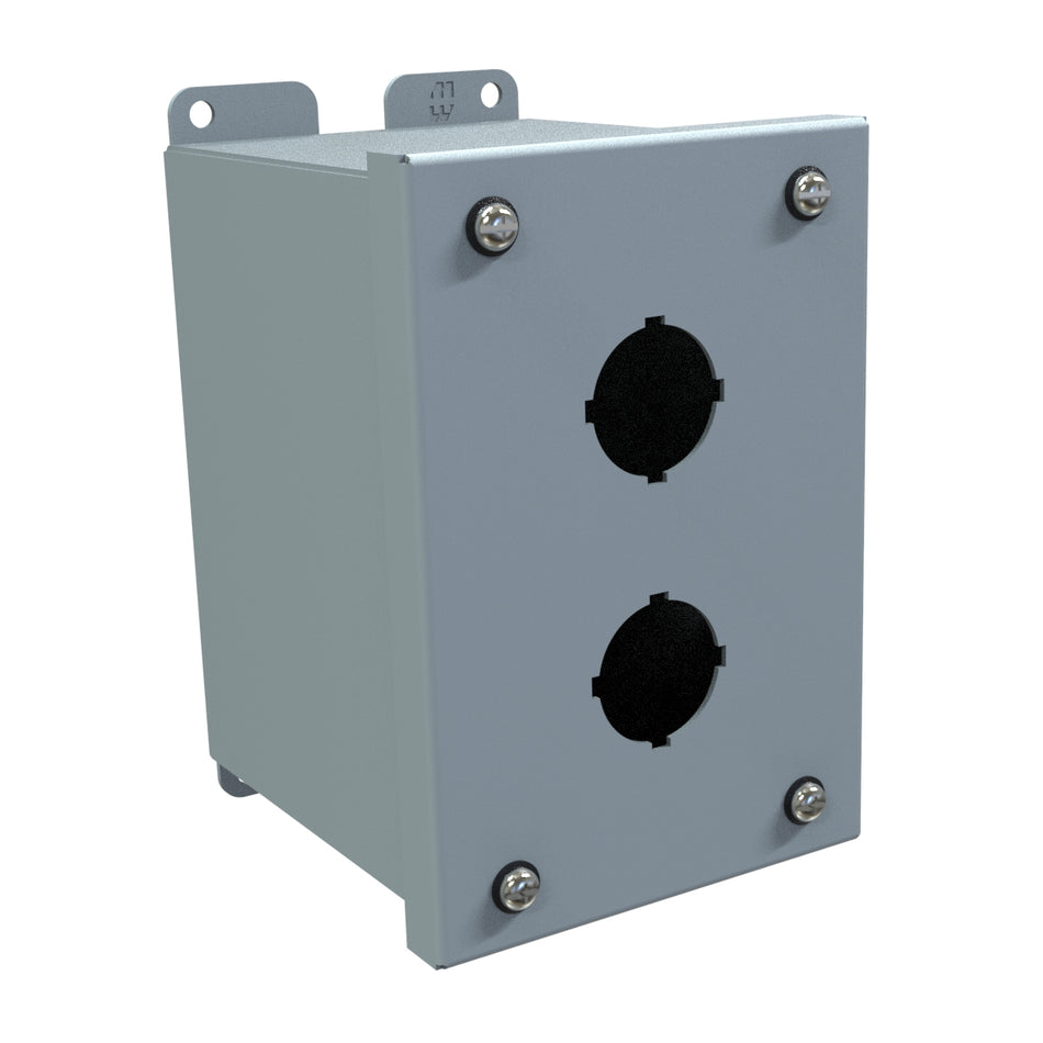 Hammond 1437B Pushbutton Encl, Extra Deep, 2 PB x 30.5mm, Steel/Gray