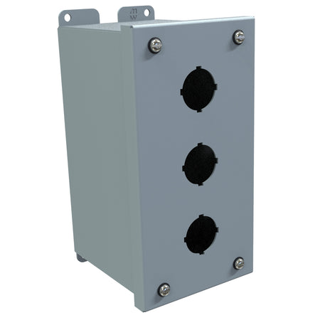 Hammond 1437C Pushbutton Encl, Extra Deep, 3 PB x 30.5mm, Steel/Gray