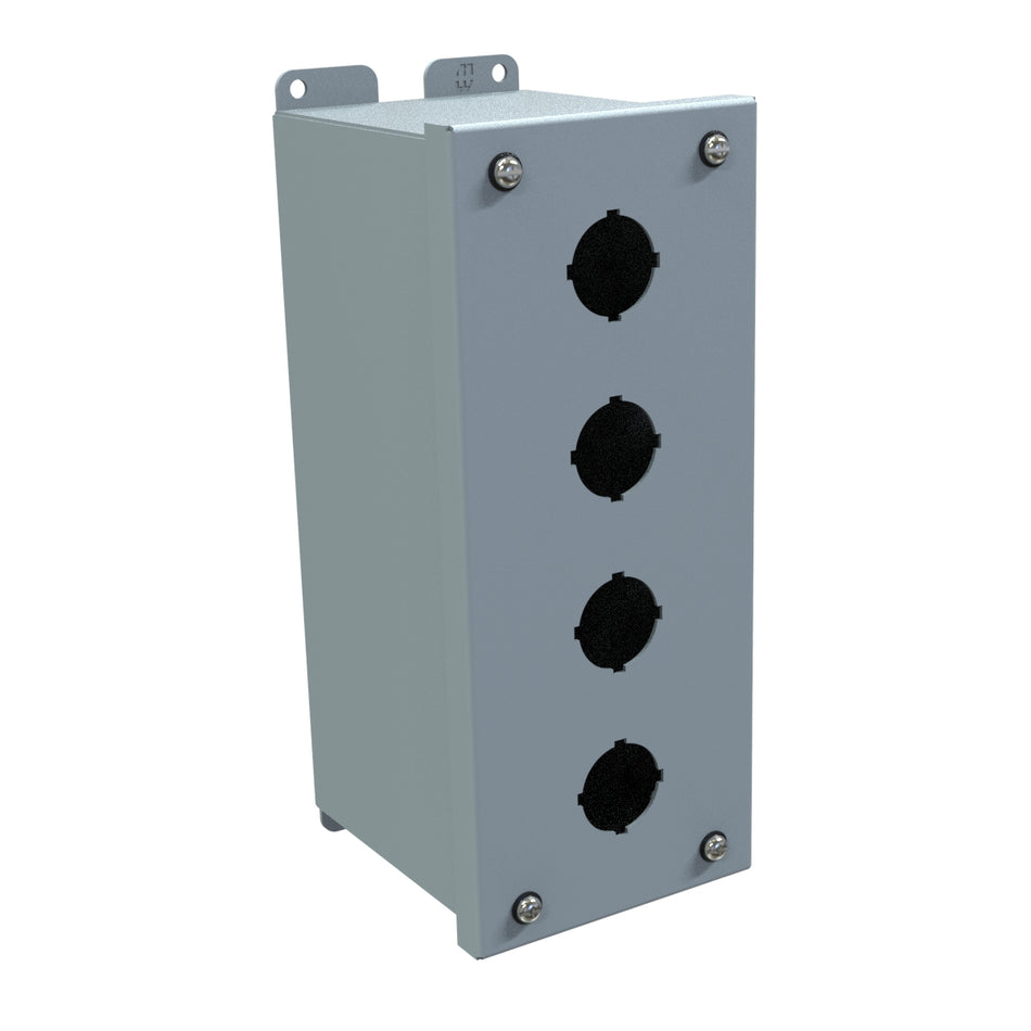 Hammond 1437D Pushbutton Encl, Extra Deep, 4 PB x 30.5mm, Steel/Gray
