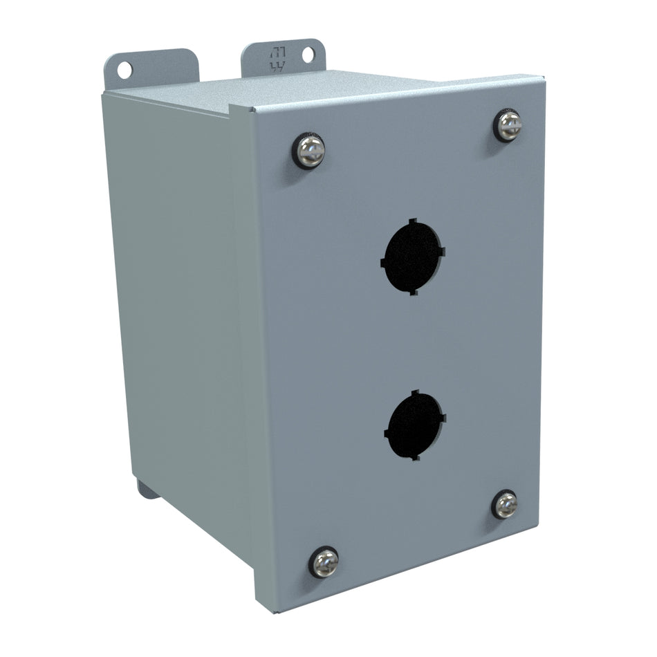 Hammond 1437MB Pushbutton Encl, Extra Deep, 2 PB x 22.5mm, Steel/Gray