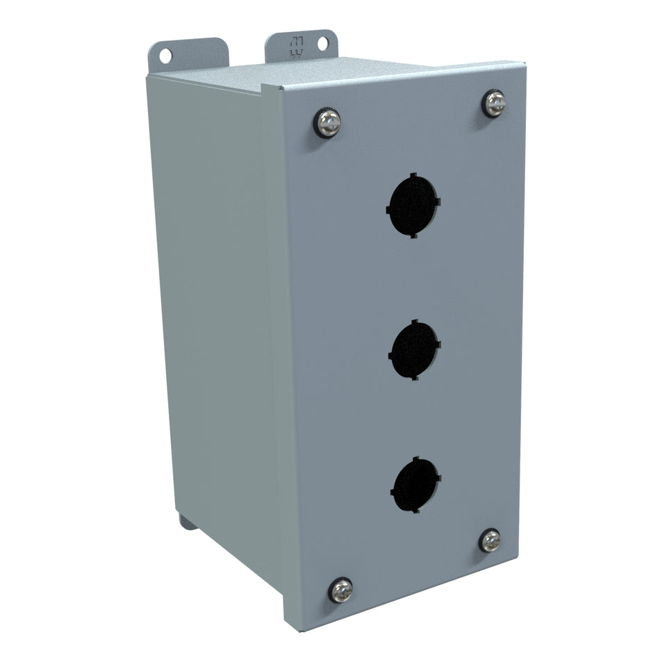 Hammond 1437MC Pushbutton Encl, Extra Deep, 3 PB x 22.5mm, Steel/Gray