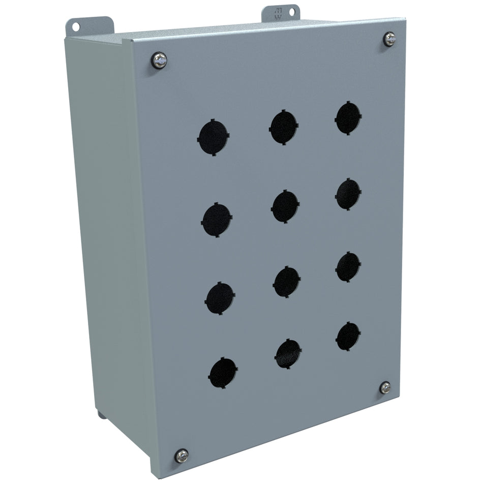 Hammond 1437MO Pushbutton Encl, Extra Deep, 12 PB x 22.5mm, Steel/Gray