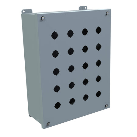Hammond 1437MV Pushbutton Encl, Extra Deep, 20 PB x 22.5mm, Steel/Gray