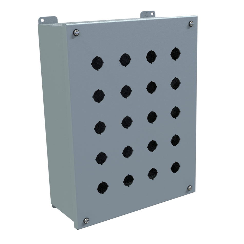 Hammond 1437MV Pushbutton Encl, Extra Deep, 20 PB x 22.5mm, Steel/Gray