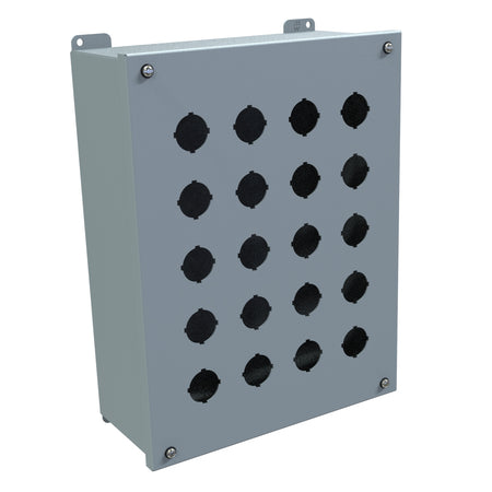 Hammond 1437V Pushbutton Encl, Extra Deep, 20 PB x 30.5mm, Steel/Gray
