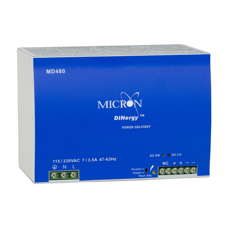 Micron MD480-24A-1C 480W DIN Rail Power Supply 24V DC 20A Metal