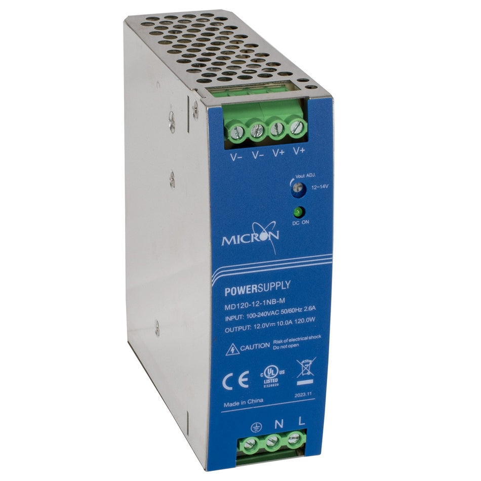 Micron MD120-12-1NB-M 120W DIN Rail Power Supply 12V DC 10A Slim-line Metal