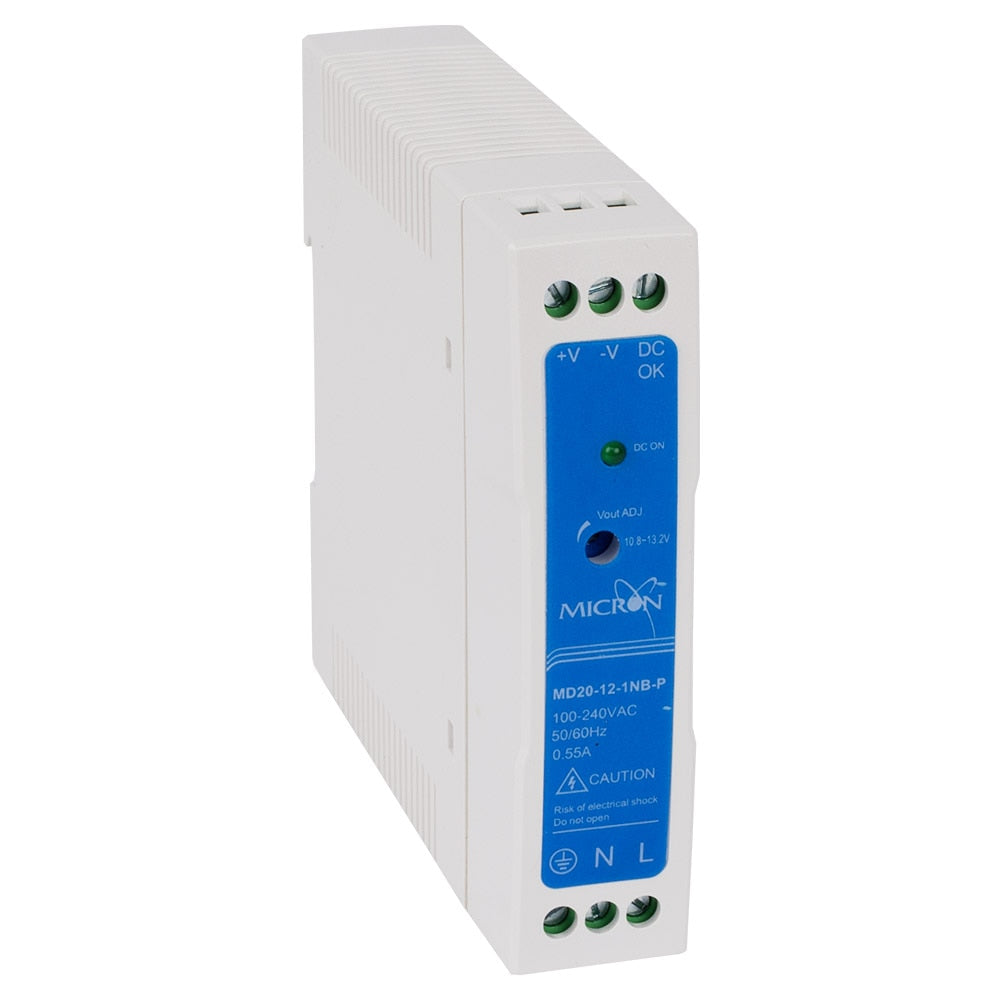 Micron MD20-12-1NB-P 20W DIN Rail Power Supply 12V DC 1.67A Slim-line Plastic