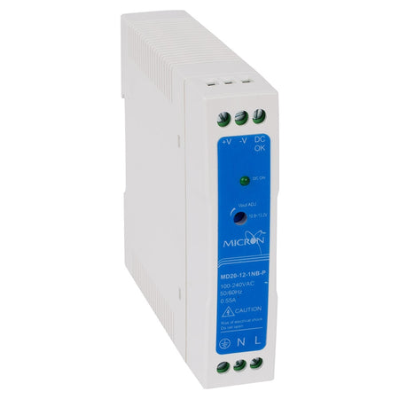 Micron MD20-12-1NB-P 20W DIN Rail Power Supply 12V DC 1.67A Slim-line Plastic