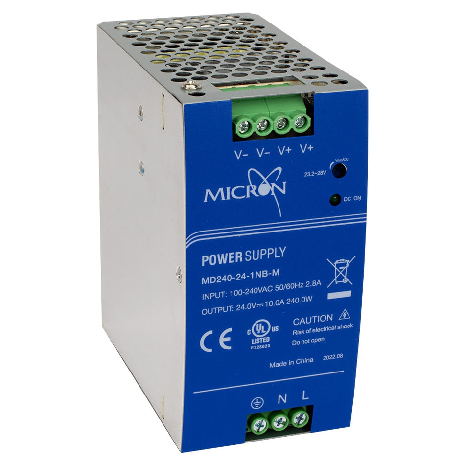 Micron MD240-24-1NB-M 240W DIN Rail Power Supply 24V DC 10A Slim-line Metal