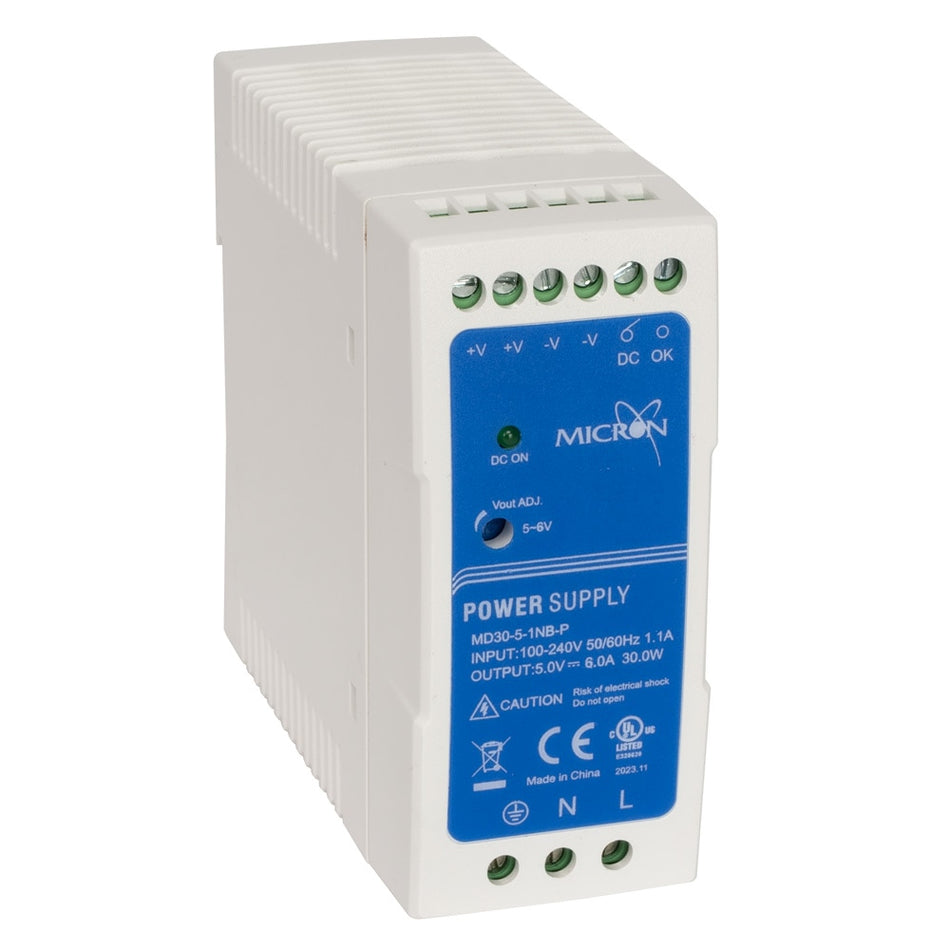 Micron MD30-5-1NB-P 30W DIN Rail Power Supply 5V DC 6A Slim-line Plastic
