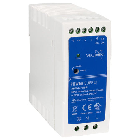 Micron MD60-24-1NB-P 60W DIN Rail Power Supply 24V DC 2.5A Slim-line Plastic