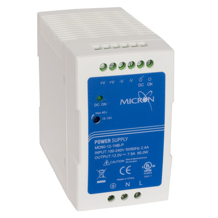 Micron MD90-12-1NB-P 90W DIN Rail Power Supply 12V DC 7.5A Slim-line Plastic