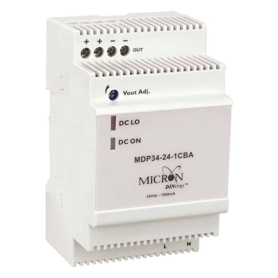 Micron MDP34-24-1CBA 36W DIN Rail Power Supply 24V DC 1.5A Low Profile