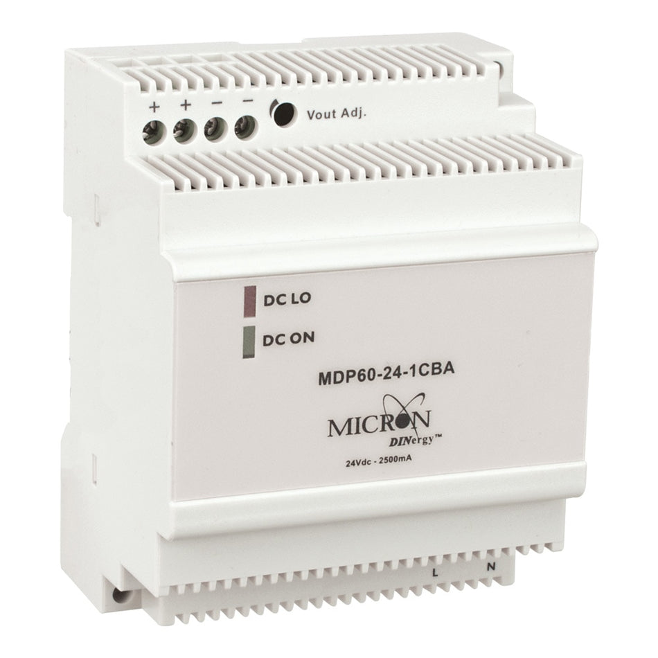 Micron MDP60-24-1CBA 60W DIN Rail Power Supply 24V DC 2.5A Low Profile