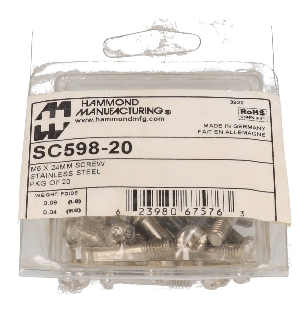 Hammond SC598-20 M6 X 24MM SS PN SCREW- 20 pack, view 2