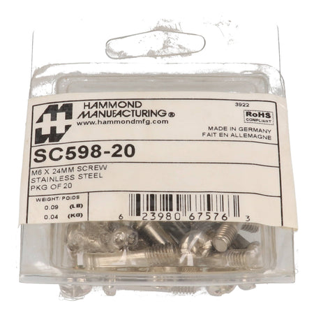 Hammond SC598-20 M6 X 24MM SS PN SCREW- 20 pack, view 2